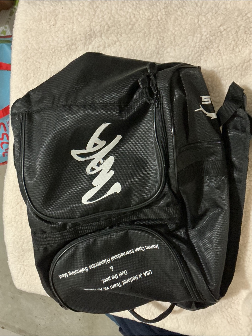 Vintage Black Backpack with White Script Logo